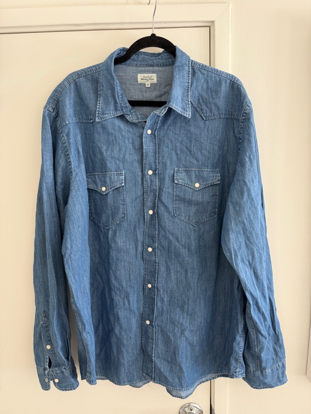 Hartford Light Blue Denim Western Button-Down Shirt